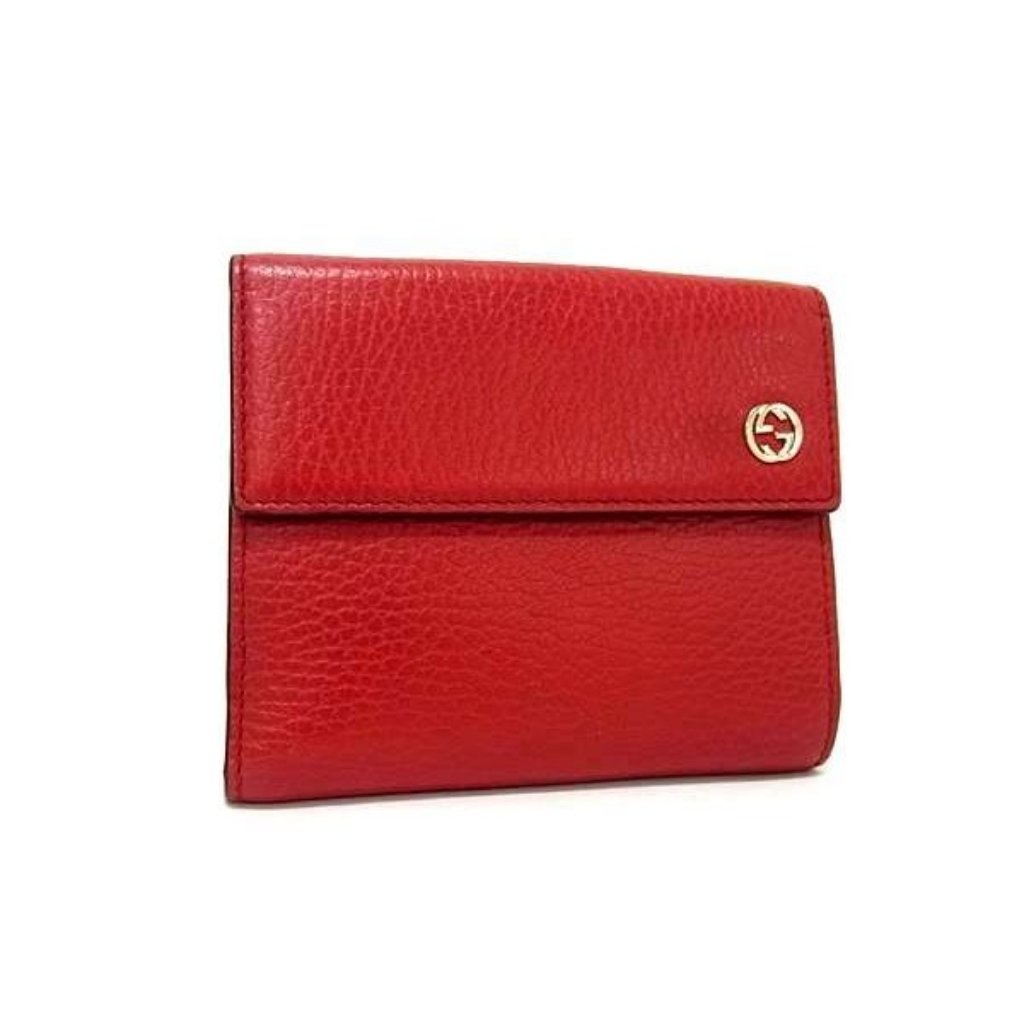 Gucci Fold Wallet Interlocking G W Hook Bifold Wallet Red Gold Hardware